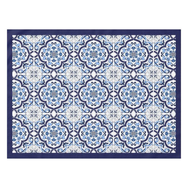Mantel  Azul Ornate Floral Mediterráneo Tile Siciliano (Frente (Horizontal))