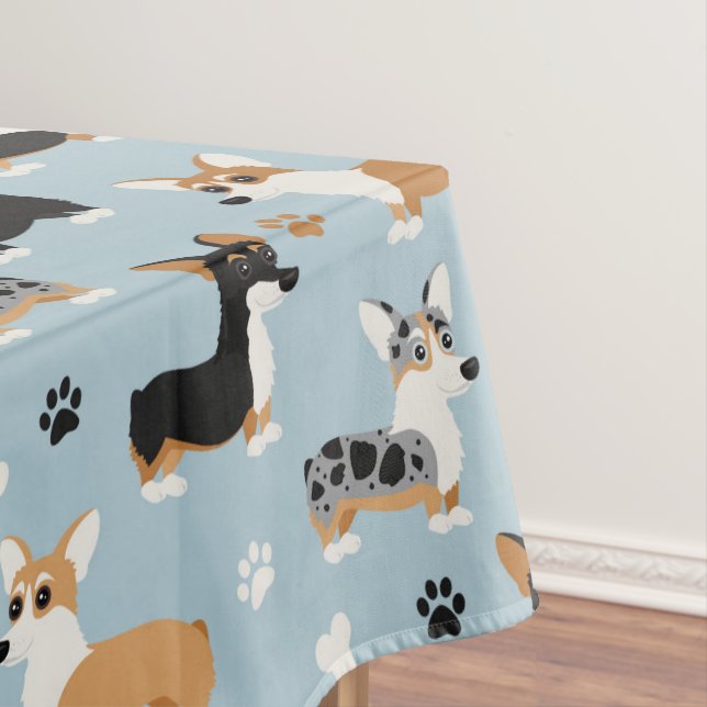 Mantel Azul patrón Corgi (In Situ)
