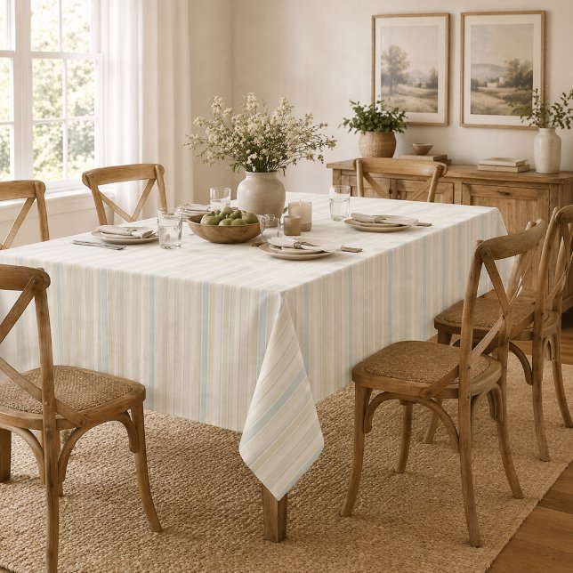 Mantel Azul Polvoriento Neutral Rayado | Granja Rústica (Subido por el creador)