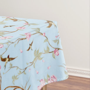 Mantel Azul y rosa Chinoiserie Botánico Pájaros y Flor
