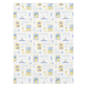 Mantel Azulejo Azul Mediterráneo Limón Amarillo Costero