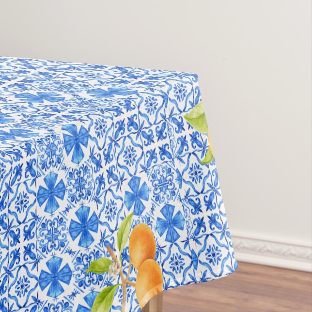 Mantel Azulejo azul y blanco con Naranjas (In Situ)