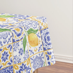 Mantel Azulejo de Acuarela Mediterráneo Patrón de Limón