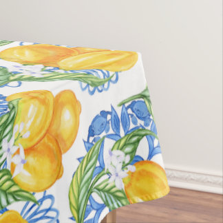 Mantel Azulejo de Mayólica Azul y Limones Acuarelados