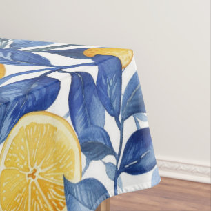 Mantel Azulejo Lemons Blue Leaves