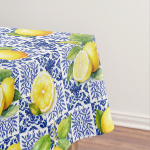 Azulejo Limón Azul Blanco Patrón Mediterráneo Cítr