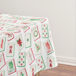 Mantel Azulejos de Navidad en Acuarela Roja y Verde