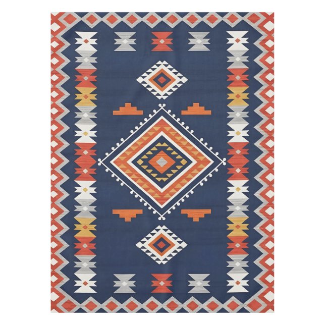 Mantel Azure Navy and Terracotta Geometric Tribal (Anverso)