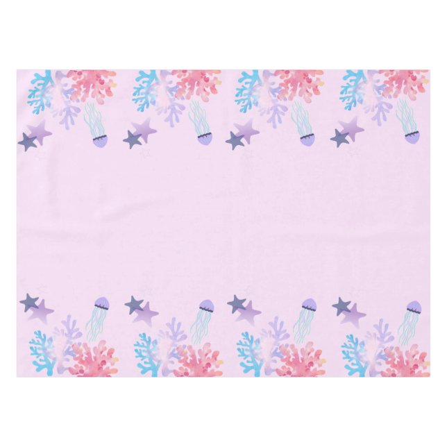 Mantel Bajo el Mar Cumpleaños Rosa y Morado (Frente (Horizontal))