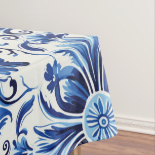 Mantel Baldosas azul mediterráneas de acuarela moderna