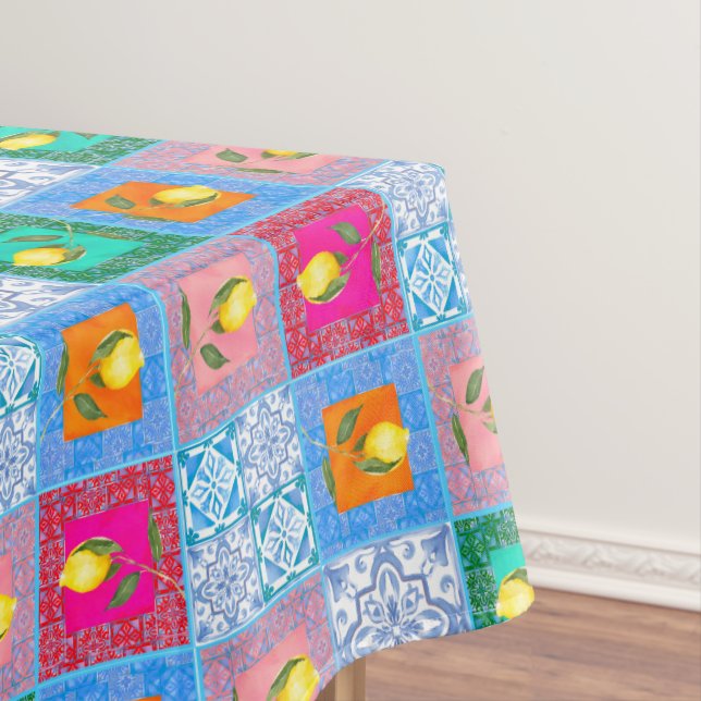 Mantel Baldosas azules,mosaicos,majólica,limón, (In Situ)