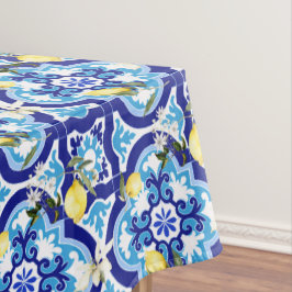 Mantel Baldosas mediterráneas, azulejos azules, limón,