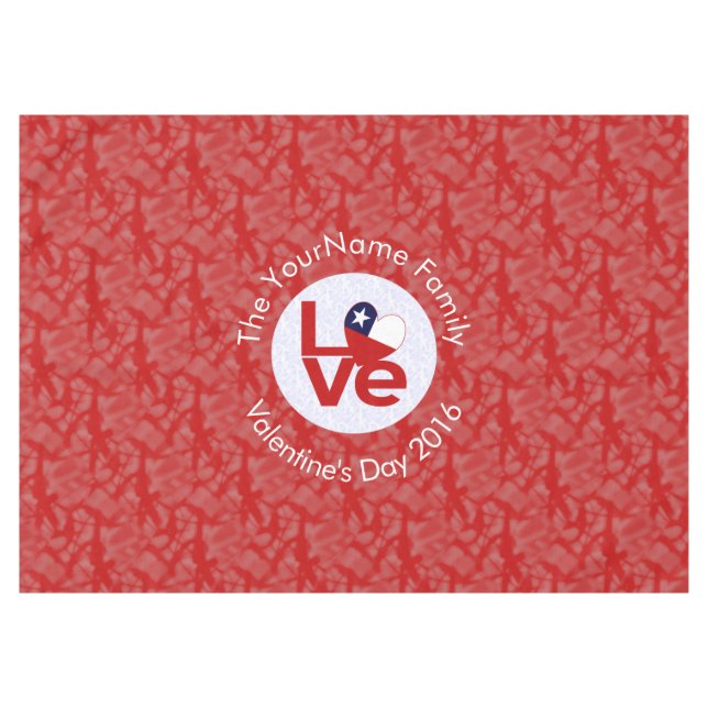 Mantel Bandera Roja de Chile LOVE Personalizada  (Frente (Horizontal))