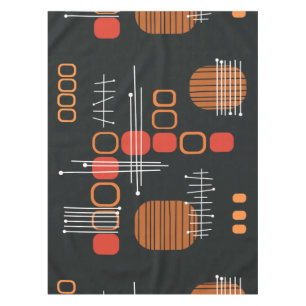 Mantel Barkcloth Abstracto Atómico Negro Naranja Quemado