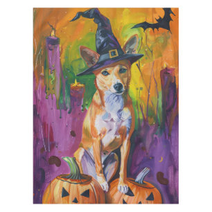 Mantel Basenji espeluznante de Halloween Bruja y Calabaza