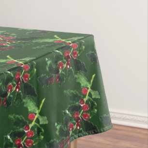 Mantel Bayas Elegantes Navidad Botánica Simple Verde
