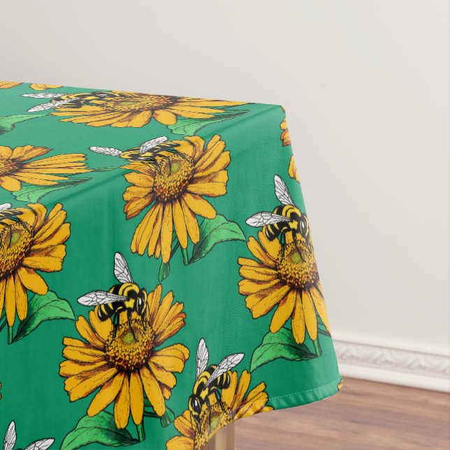 Mantel Bee on Sunflower Flower Pattern Design Green  (In Situ)