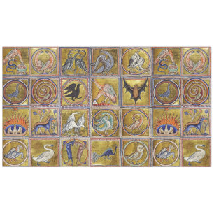 MANTEL BESTIARIO MEDIEVAL, ANIMALES FANTÁSTICOS, AZUL RO
