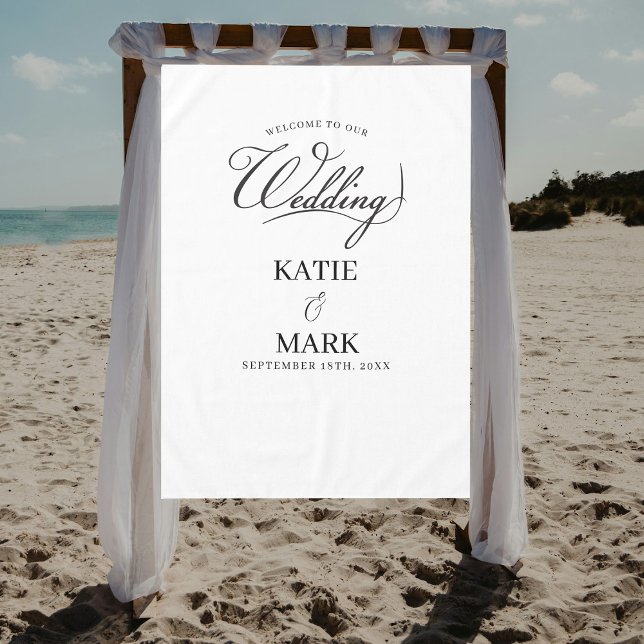 Mantel Bienvenidos a nuestra señal de tela de caligrafía  (Welcome To Our Wedding Calligraphy Fabric Sign Tablecloth)