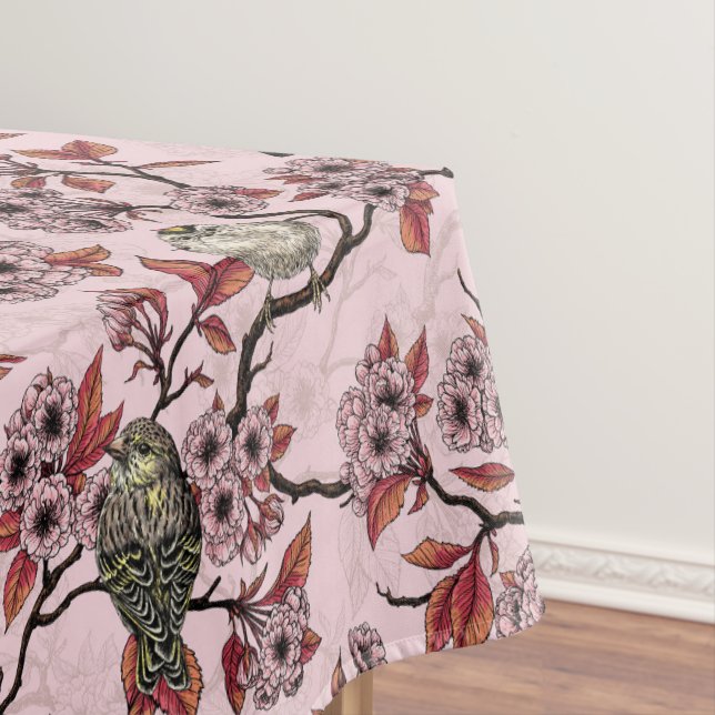 Mantel Birds and cherry blossom on rose pink (In Situ)