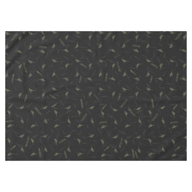 Mantel Birds Leaves Charcoal Black Green Brown Grey (Frente (Horizontal))