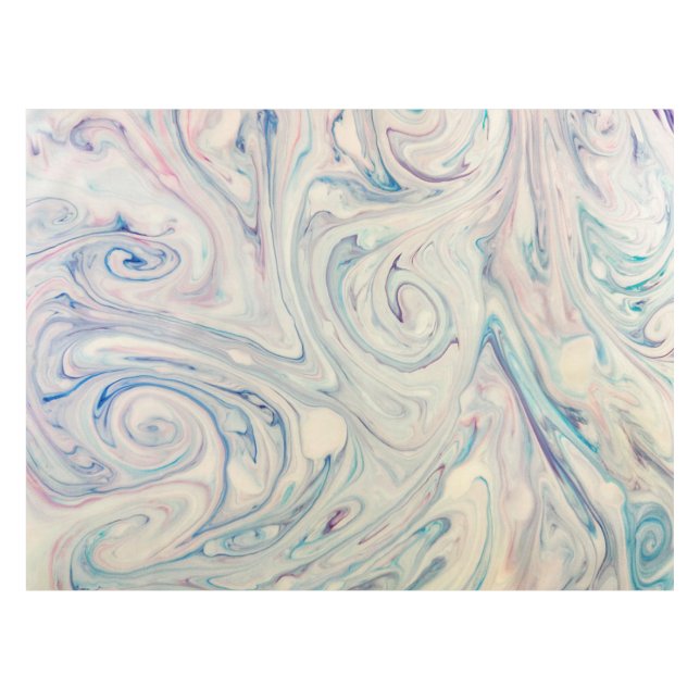 Mantel Blanco Azul Rosa Moderno Abstracto Fluid Marbling  (Frente (Horizontal))