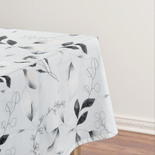Mantel Blanco Negro Plateado Gris Flores Hojas