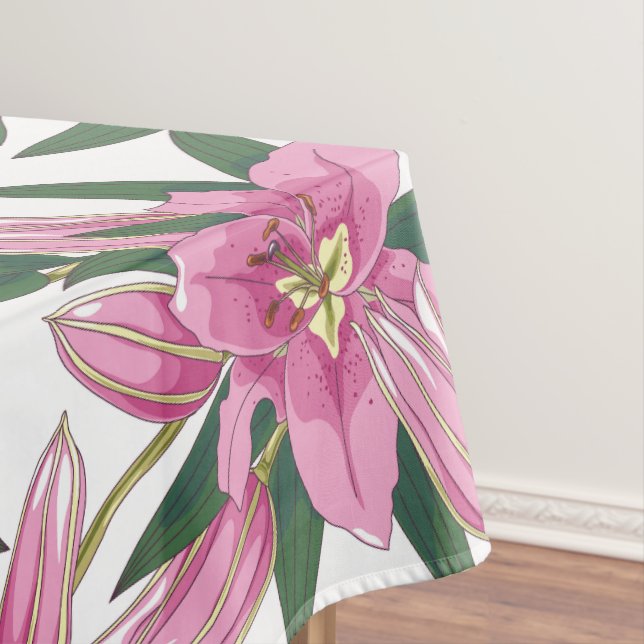 Mantel Blooming Lilies in Pastel Pink on White (In Situ)