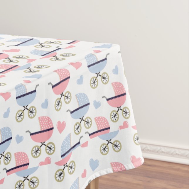 Mantel Blue and PInk Baby Buggies Tablecloth Baby Shower (In Situ)