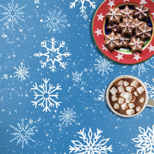 Mantel Blue de zafiro con copos de nieve blancos