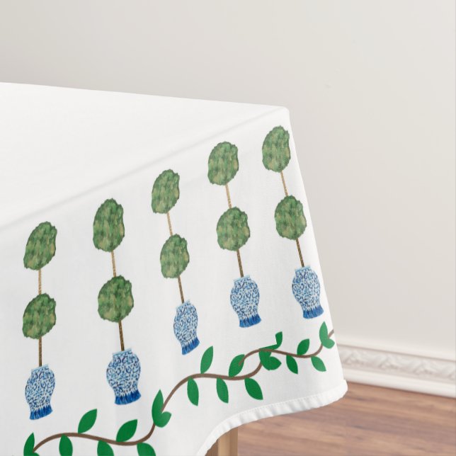 Mantel Blue Ginger Jars Jar Topiary Vine Tablecloth (In Situ)