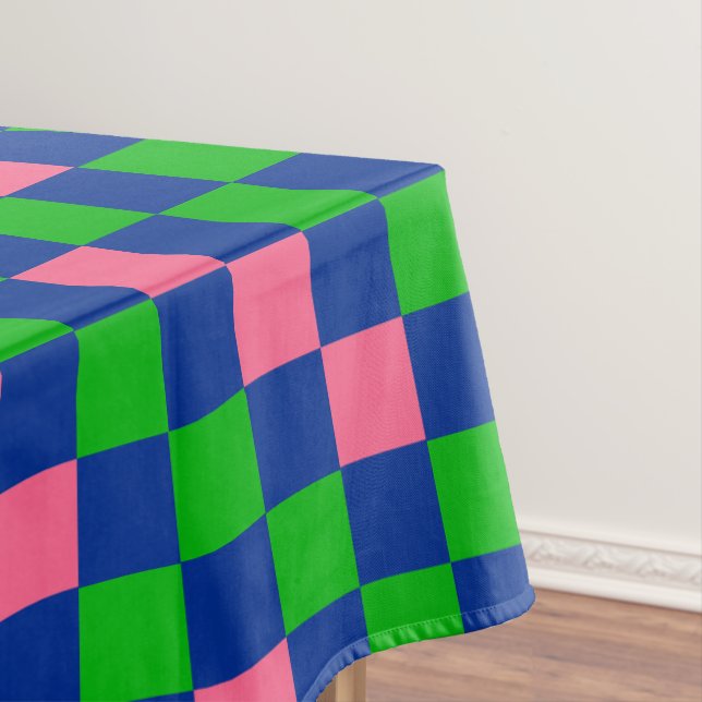 Mantel Blue Green Pink Checkered Pattern Design  (In Situ)
