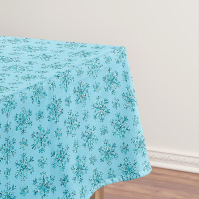 Mantel Blue Snowflakes-COTTON TABLECLOTH 60x84 (In Situ)