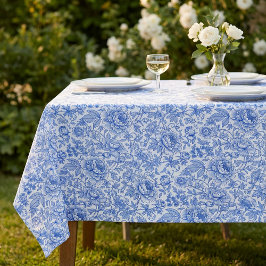 Mantel Blue Toile Floral Pattern Classic Botanical