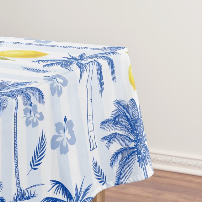 Mantel Blue Toile Palm Trees Lemons Pattern (In Situ)