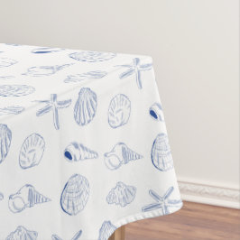 Mantel Blue White Hand Drawing Sea Shells Beach Summer
