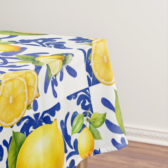 Mantel Blue White Lemon Tile Pattern Mediterranean Citrus (In Situ)