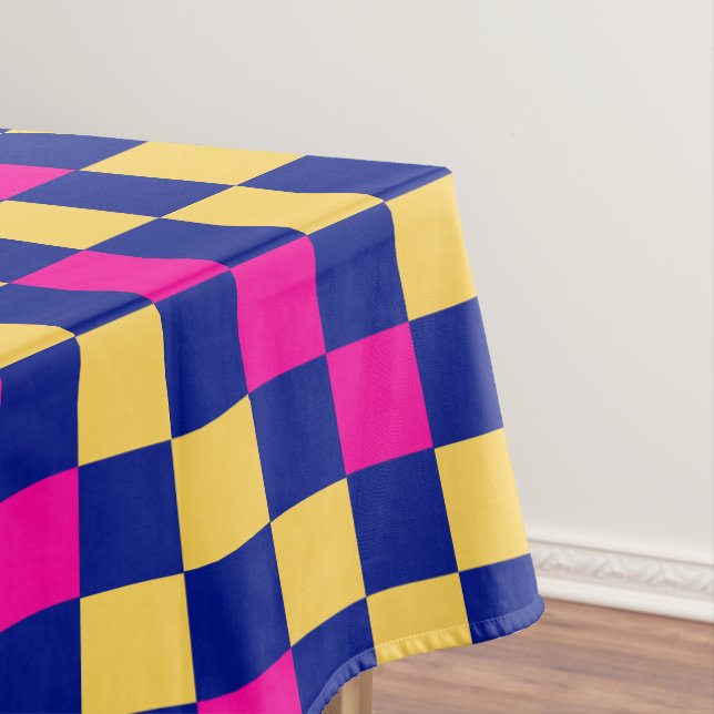 Mantel Blue Yellow Pink Checkered Pattern Design  (In Situ)