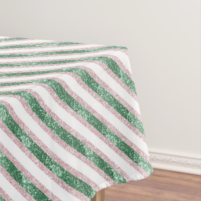 Mantel Blush Pink Green Glitter Stripes Christmas   (In Situ)