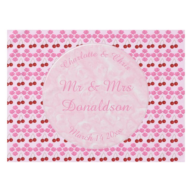 Mantel Boda Primavera Rosa Flor de cerezo y cerezas (Frente (Horizontal))