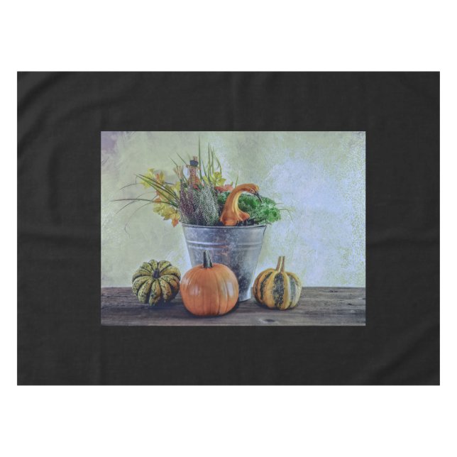 Mantel Bodegón de otoño con calabazas, flores (Frente (Horizontal))