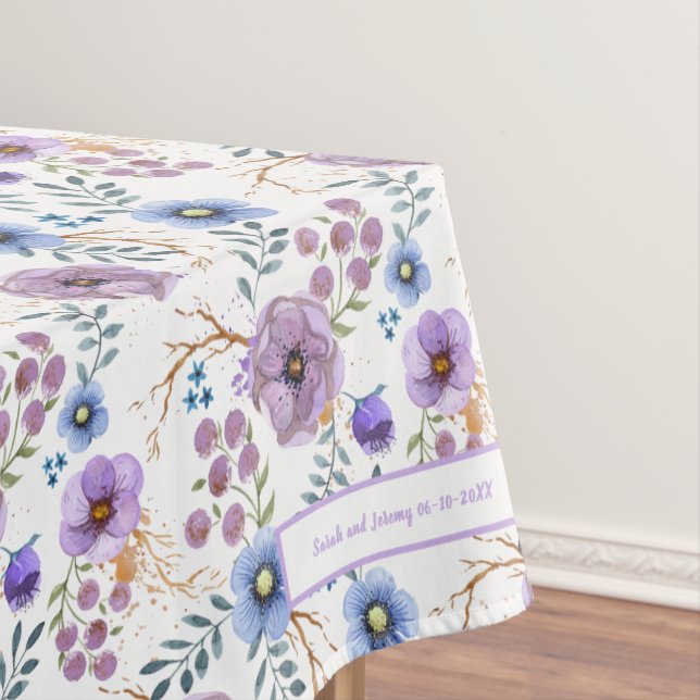 Mantel Boho Acuarela Floral Lila y Verde Personalizable (In Situ)