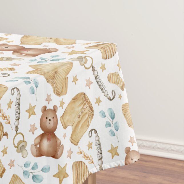 Mantel Boho Baby Shower Tablecloth - Ropa y osito de pelu (In Situ)