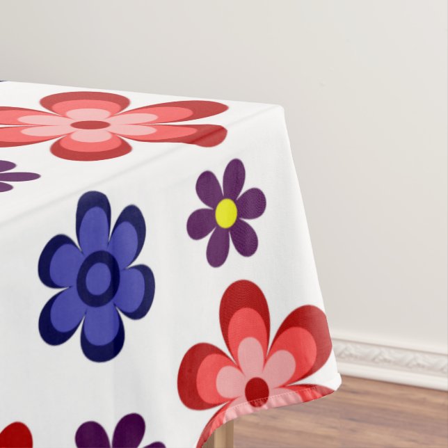 Mantel Boho Blue Purple Red Flowers Large Tablecloth (In Situ)