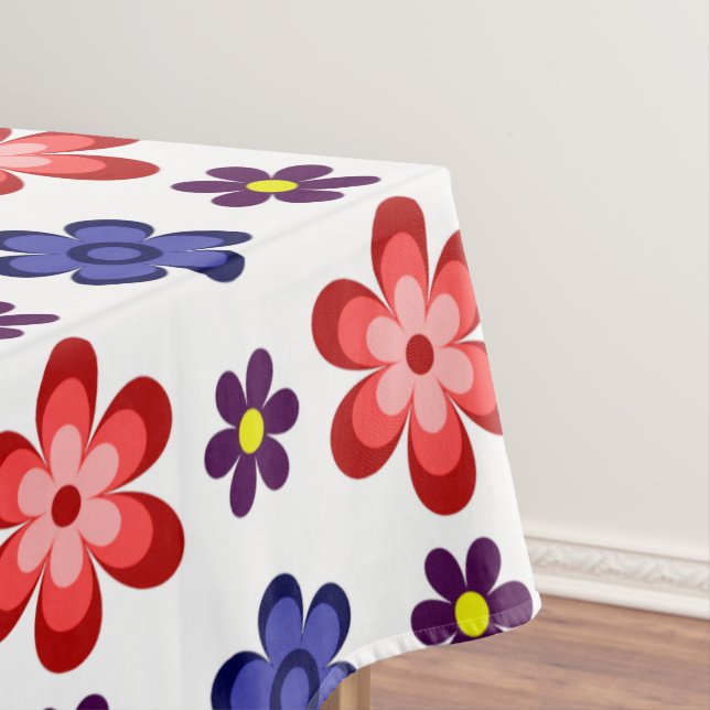 Mantel Boho Blue Purple Red Flowers Medium Tablecloth (In Situ)