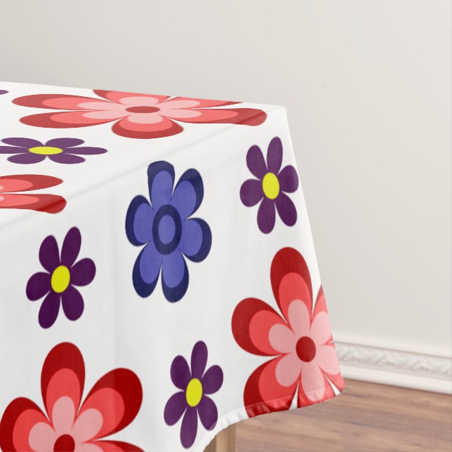 Mantel Boho Blue Purple Red Flowers Small Tablecloth (In Situ)