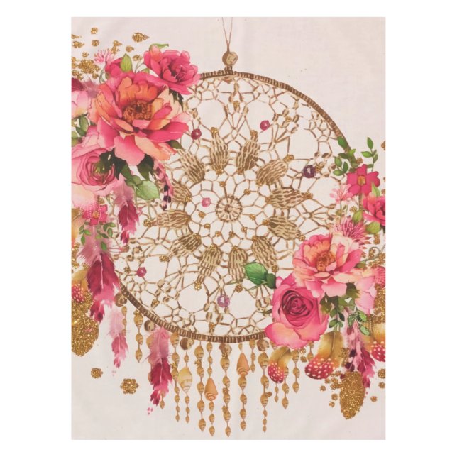Mantel Boho Dreamcatcher Pink Gold Floral acuarela (Anverso)