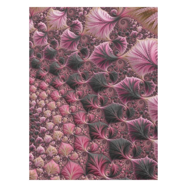 Mantel Boho Funky Ecléctico Rosa Negro Resumen Fractal (Anverso)