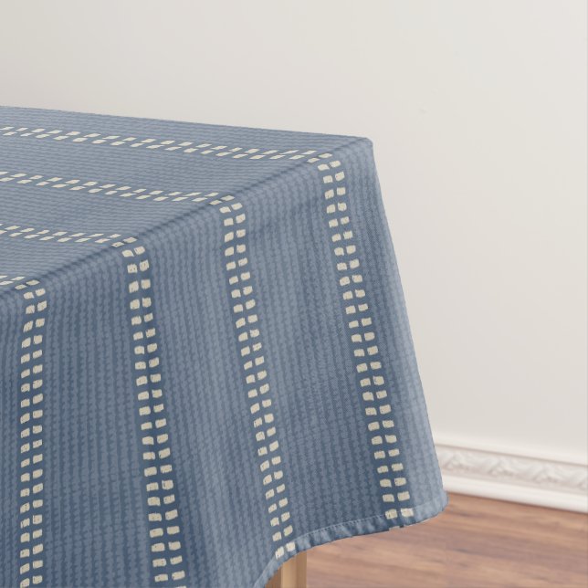 Mantel Boho geo líneas sencillas beige denim azul rústico (In Situ)