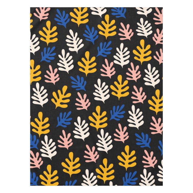 Mantel Boho Matisse formas botánicas en azul rosado negro (Anverso)